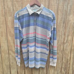 LL Bean Vintage Striped Long Sleeve Rugby Polo Shirt Womens Size L